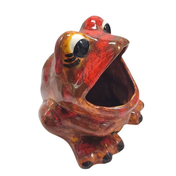 Vtg Ceramic Frog Sponge Holder Hand-painted 1970s Big Mouth Splatter Red Brown - Picture 13 of 15